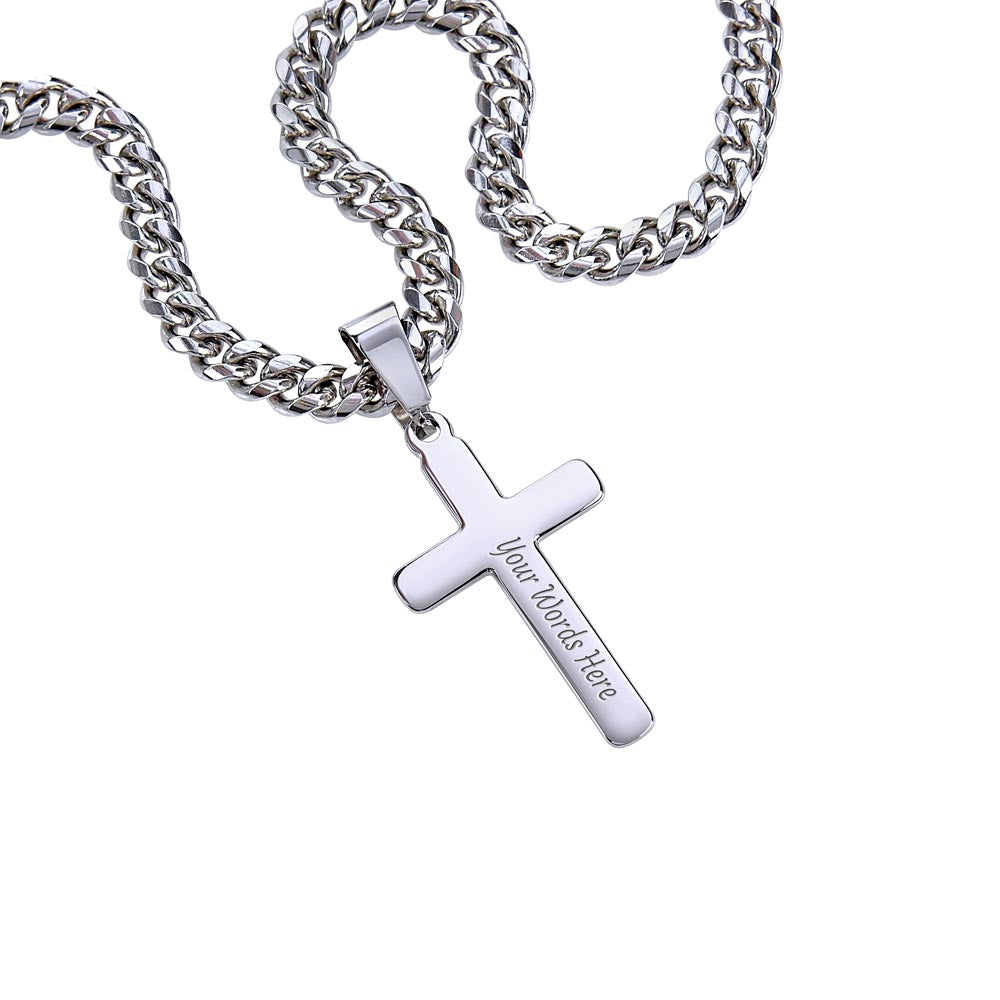 Cuban Link Chain with Engraved Artisan Cross