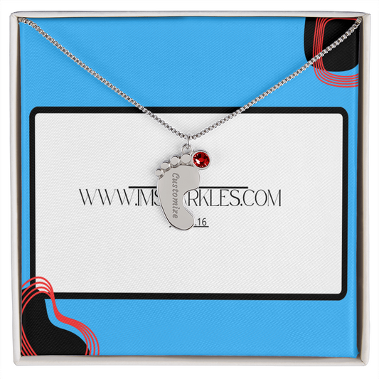 Engraved Baby Feet Necklace with Birthstone