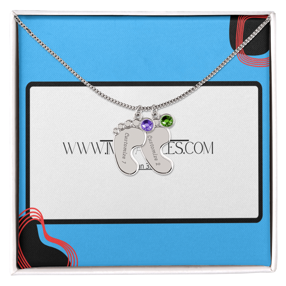 Engraved Baby Feet Necklace with Birthstone