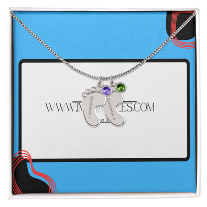 Engraved Baby Feet Necklace with Birthstone