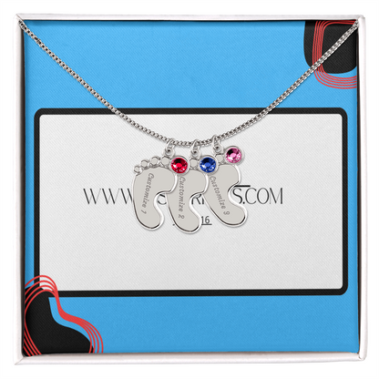 Engraved Baby Feet Necklace with Birthstone