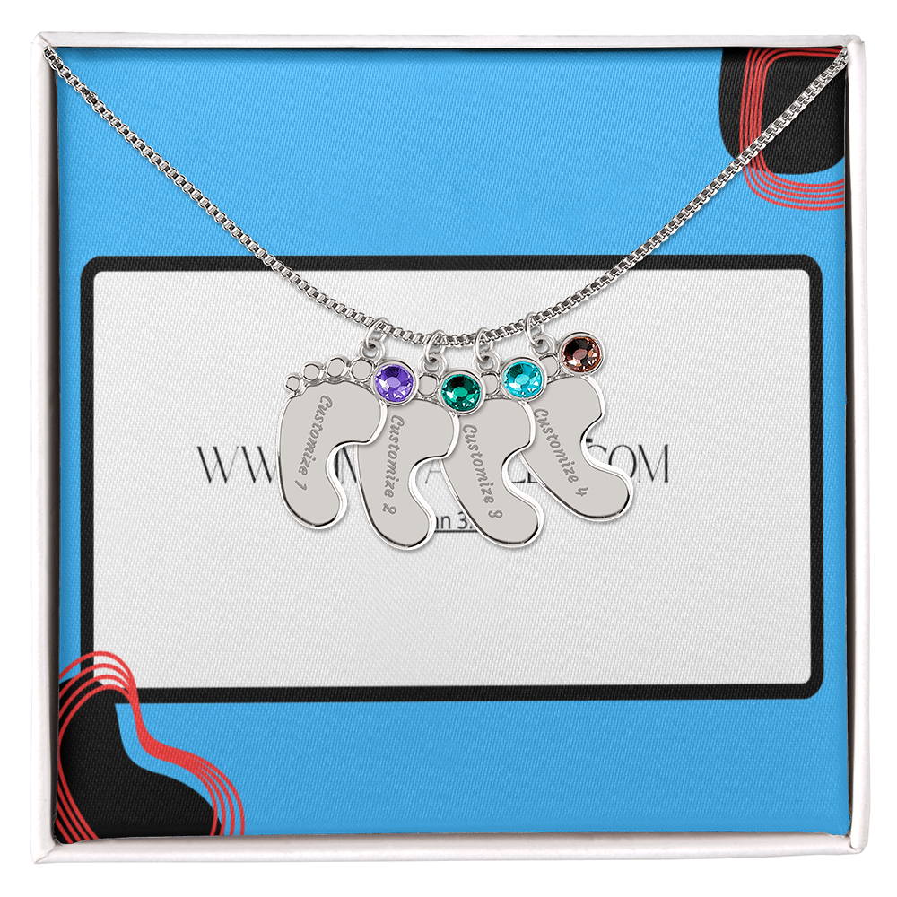 Engraved Baby Feet Necklace with Birthstone