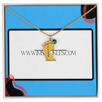 Engraved Baby Feet Necklace with Birthstone