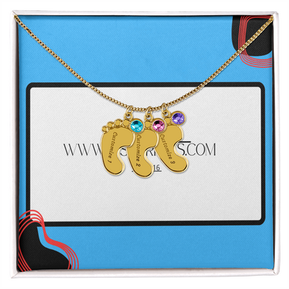 Engraved Baby Feet Necklace with Birthstone