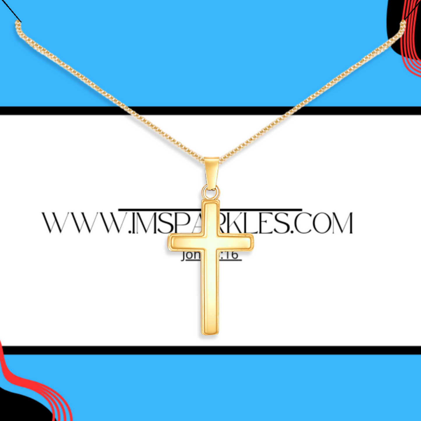 polished gold cross, necklace